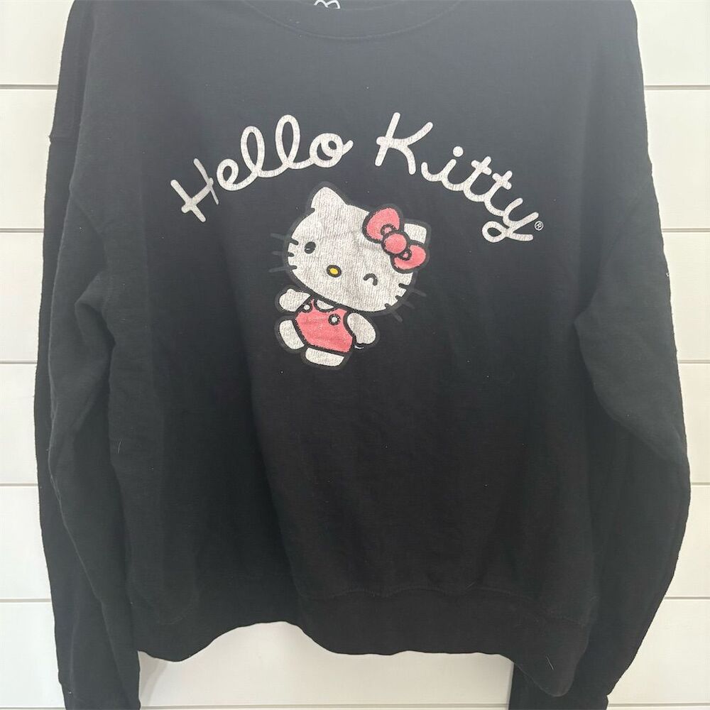 Hello Kitty Women's Black Crewneck Sweatshirt Lg Long Sleeve‎ Casual Pullover